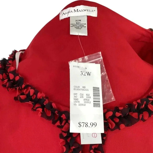 Holiday Ruffle Trim Jacket Women 32W Red Black Polka Dot Buttons Long Sleeve NEW - Picture 5 of 5